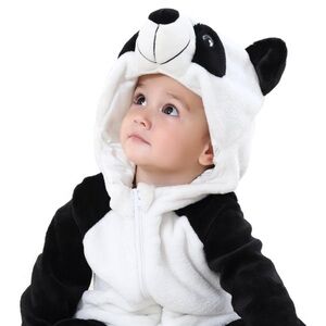 MICHLEY Unisex Panda Bear Costume Flannel Hooded Romper Cosplay Jumpsuit